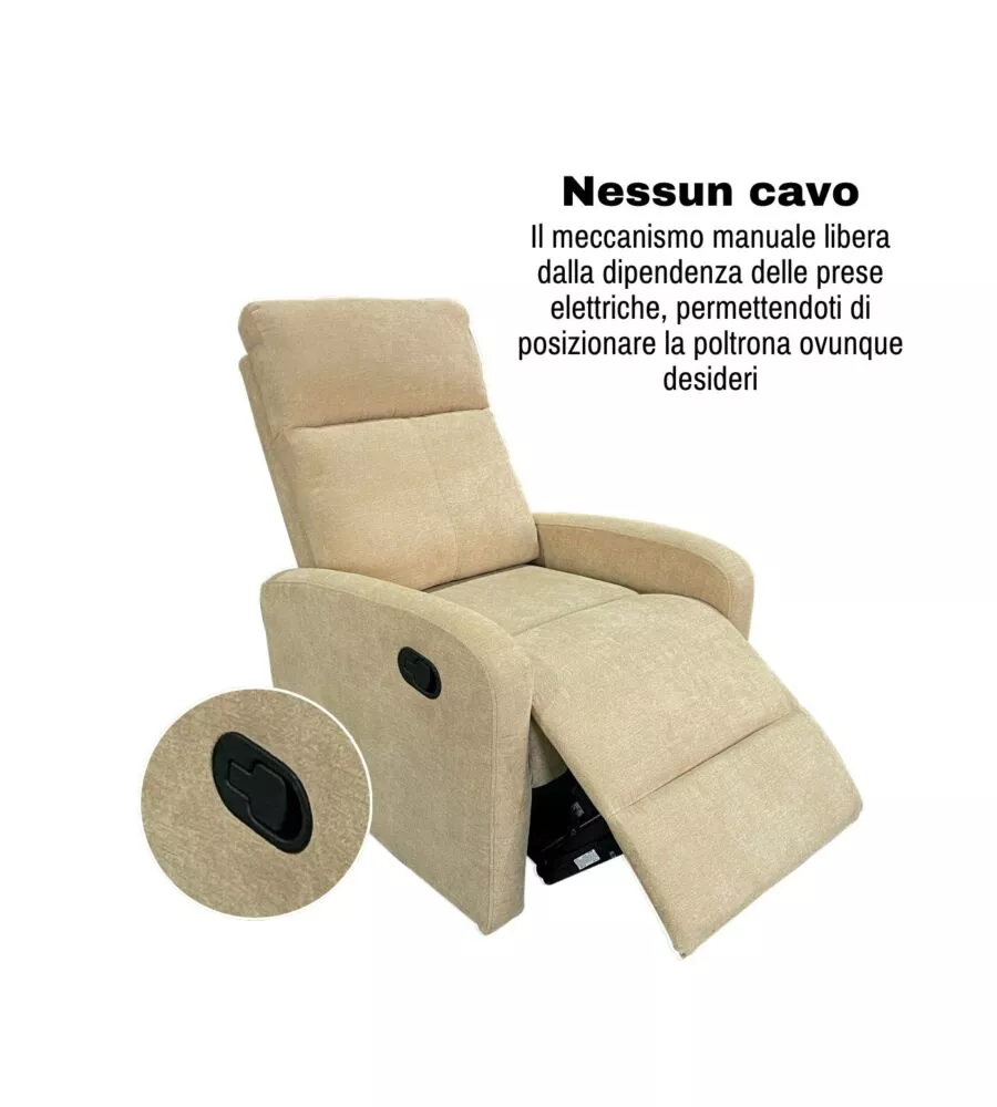 Poltrona BellaHome "Clara" con recliner in tessuto beige 71x88x102 cm