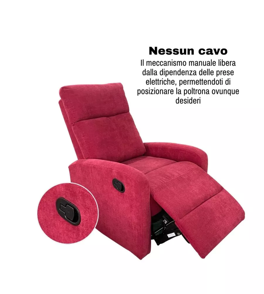 Poltrona BellaHome "Clara" con recliner in tessuto bordeaux 71x88x102 cm