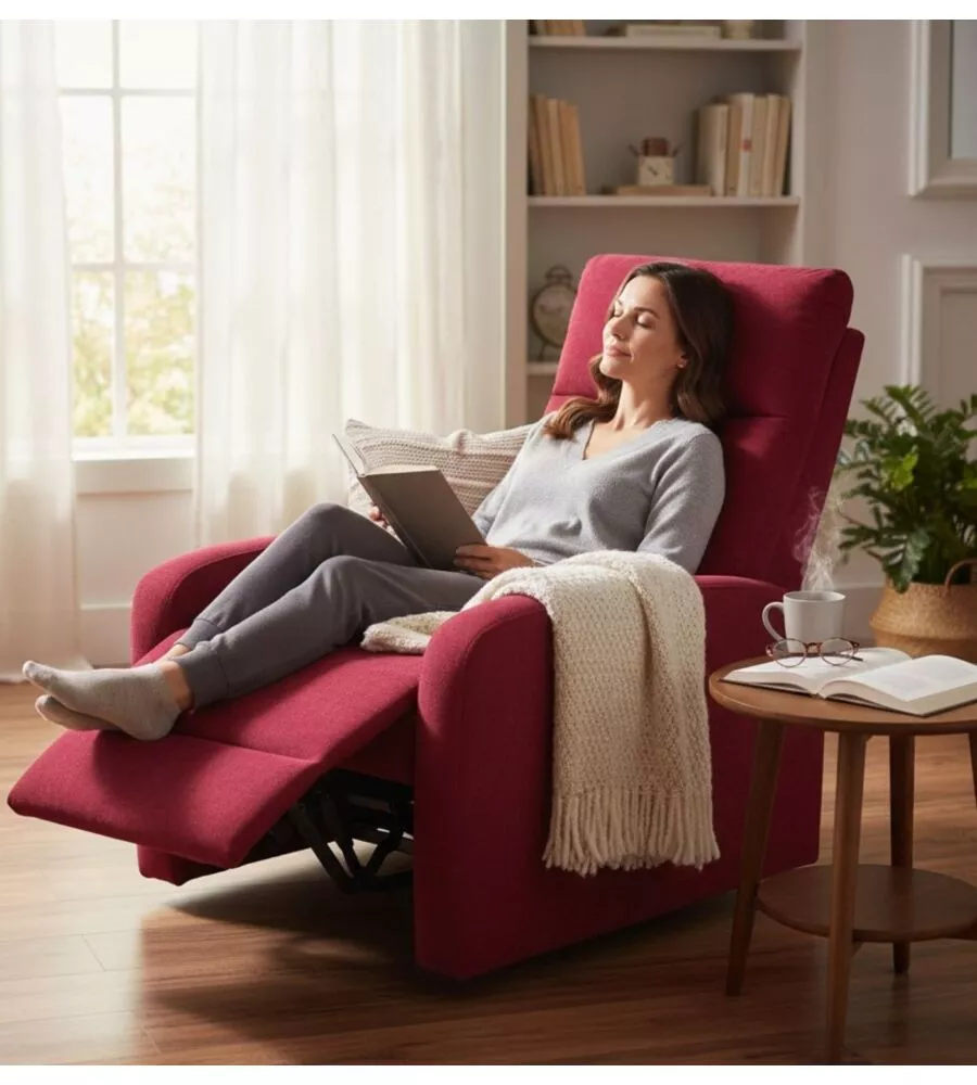 Poltrona BellaHome "Clara" con recliner in tessuto bordeaux 71x88x102 cm