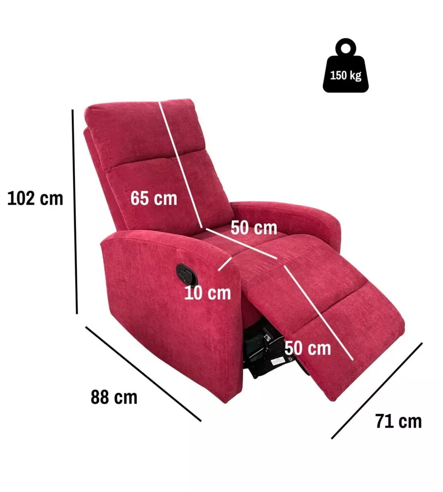Poltrona BellaHome "Clara" con recliner in tessuto bordeaux 71x88x102 cm