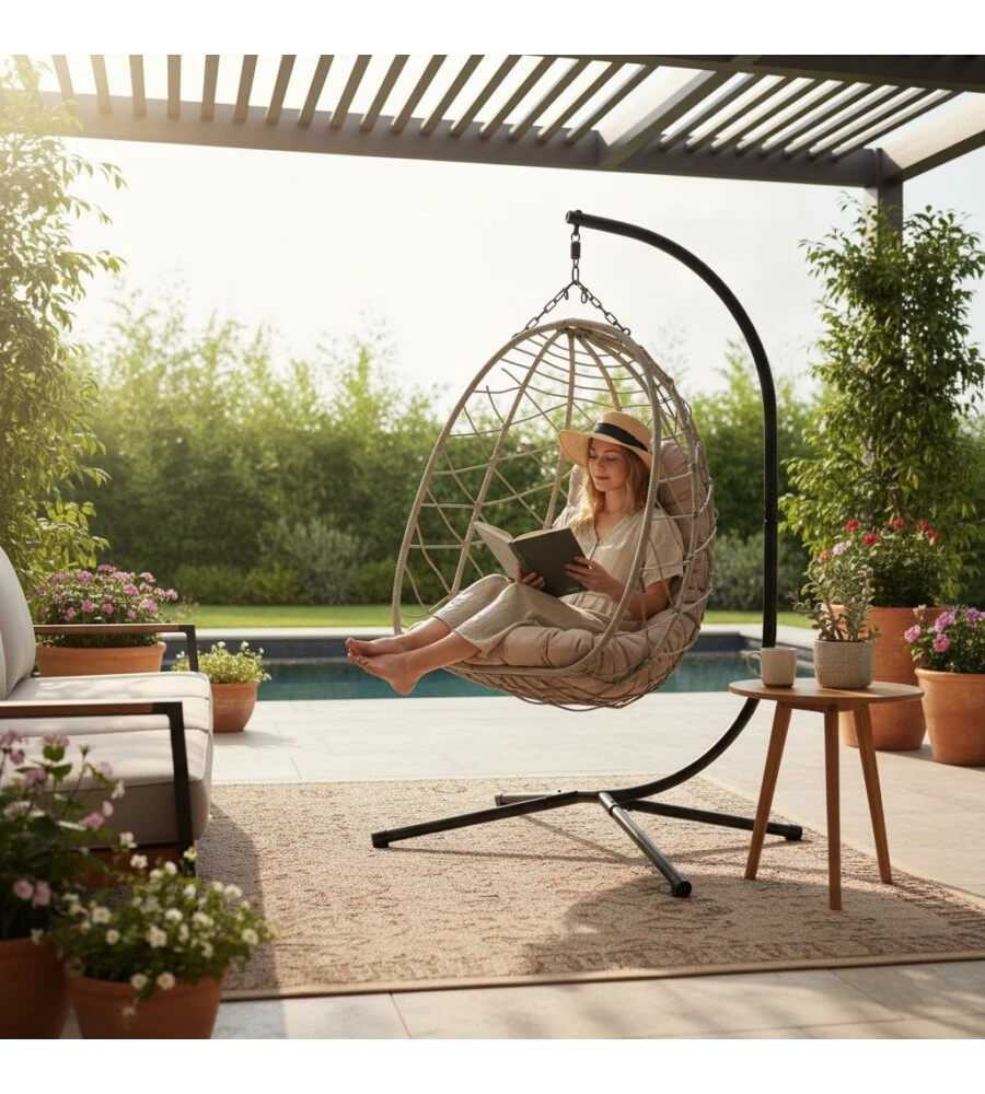 Poltrona sospesa da esterno pieghevole EuroGarden grigio 103x108x192 cm