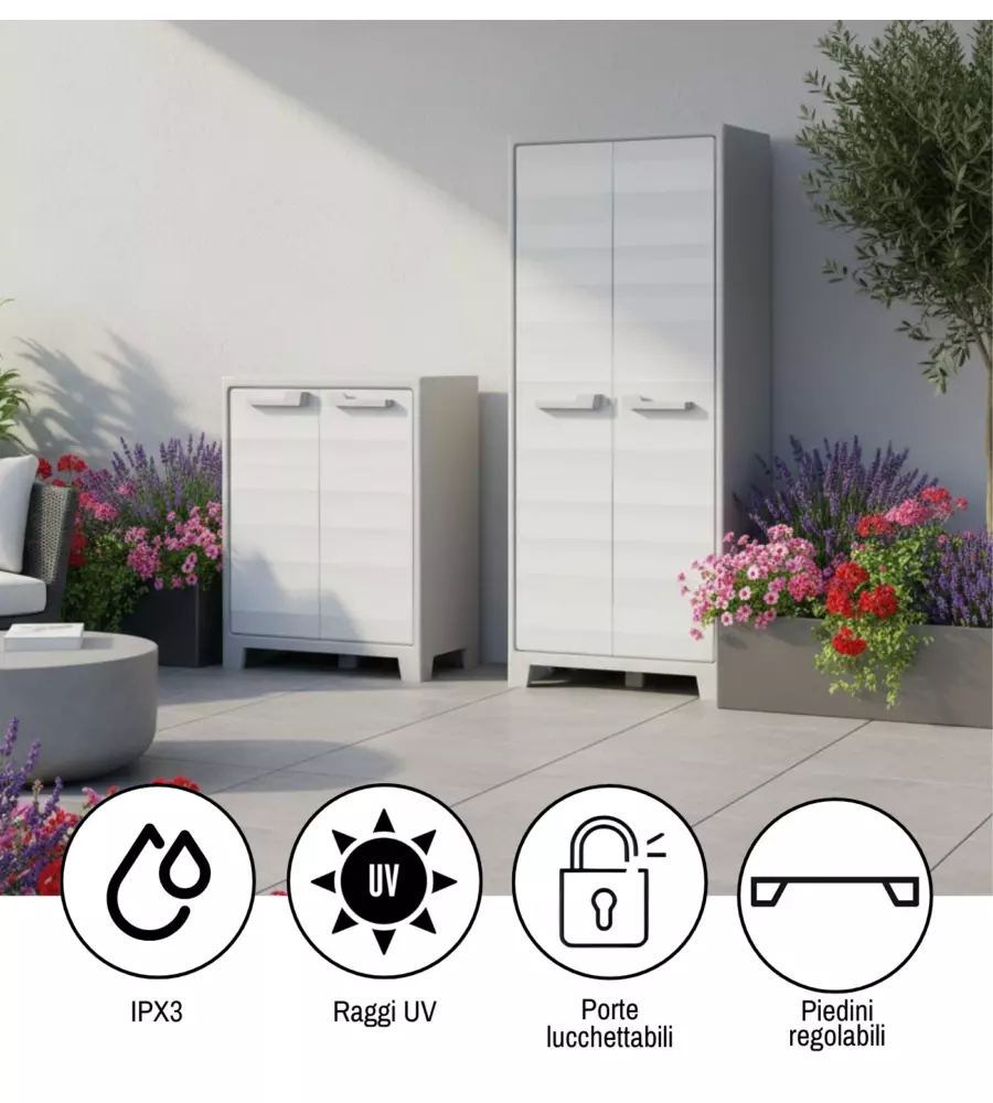 SET 2 ARMADI ALTO E BASSO KETER "MAXIMO" IN POLIPROPILENE GRIGIO 80X44X100/182 CM