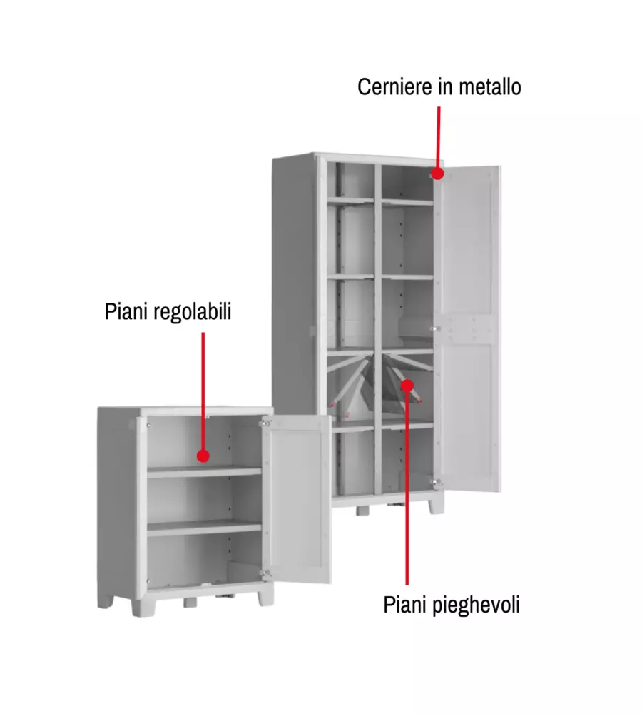 SET 2 ARMADI ALTO E BASSO KETER "MAXIMO" IN POLIPROPILENE GRIGIO 80X44X100/182 CM