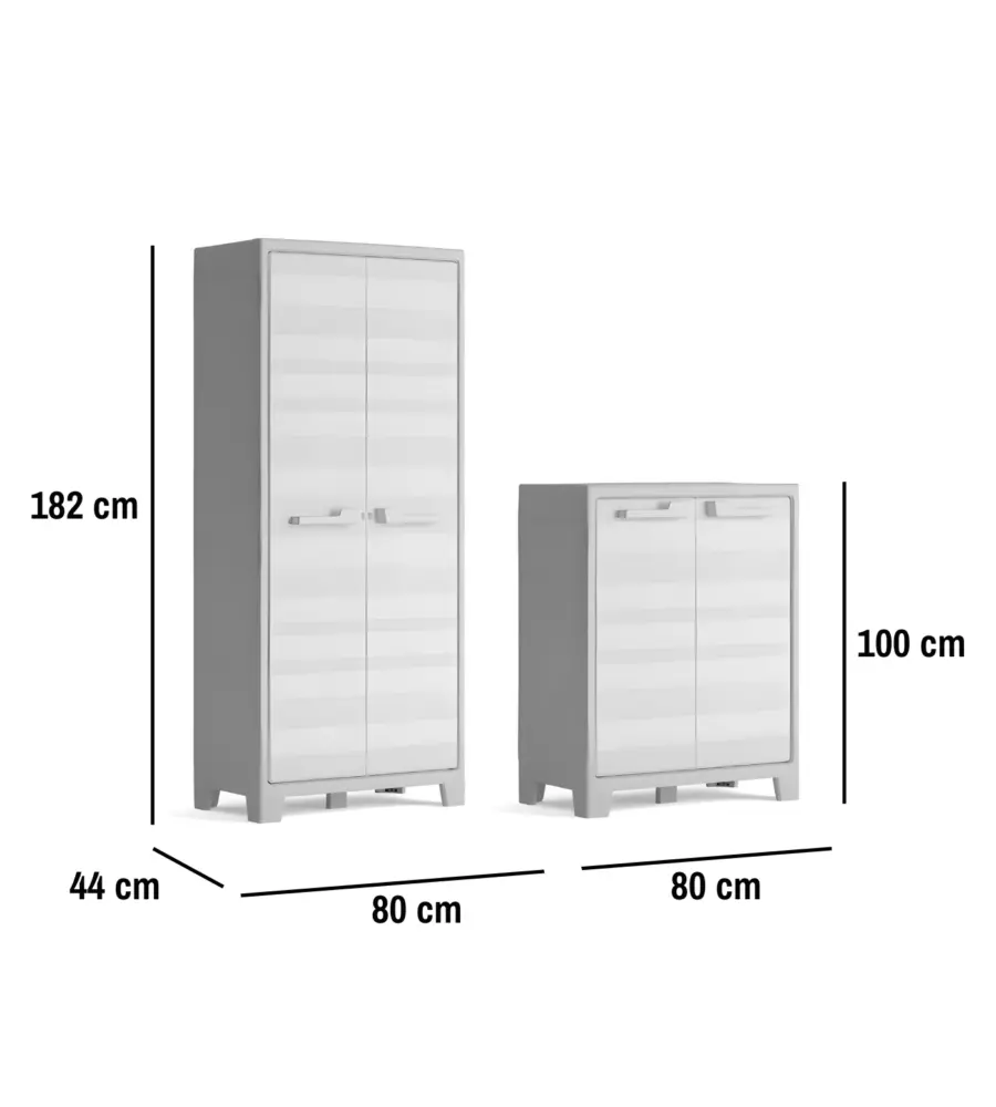 SET 2 ARMADI ALTO E BASSO KETER "MAXIMO" IN POLIPROPILENE GRIGIO 80X44X100/182 CM