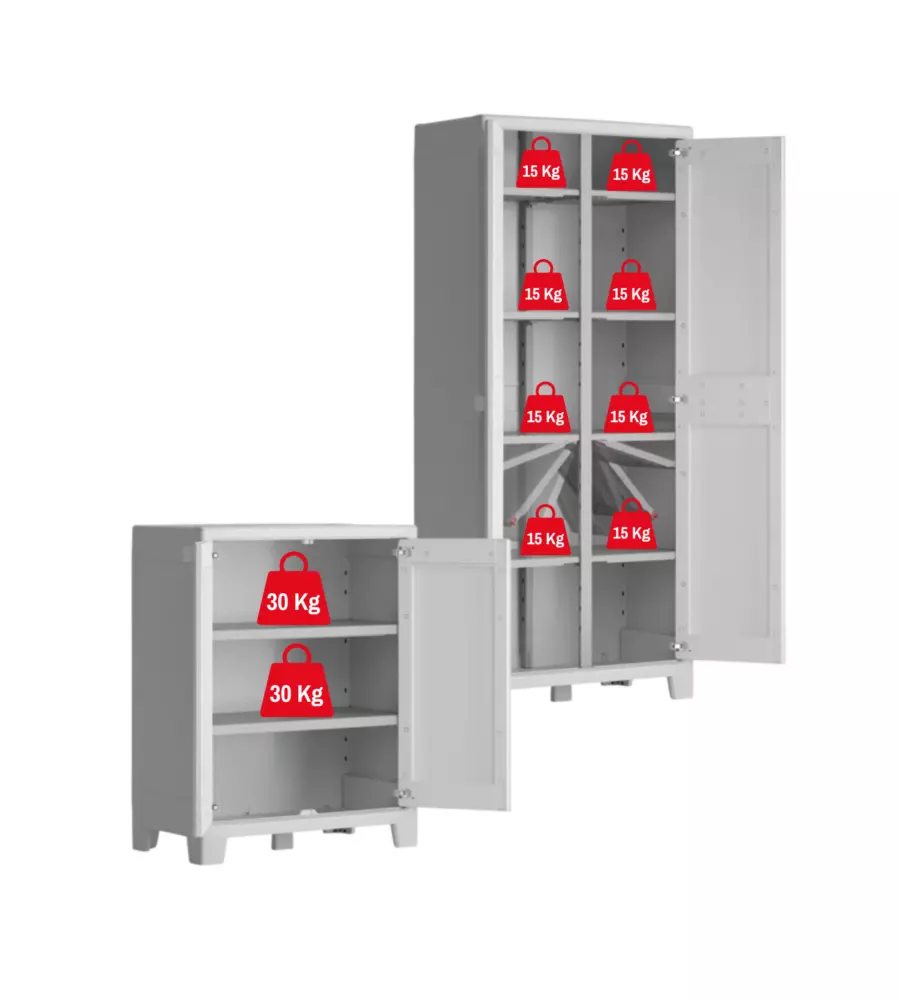 SET 2 ARMADI ALTO E BASSO KETER "MAXIMO" IN POLIPROPILENE GRIGIO 80X44X100/182 CM