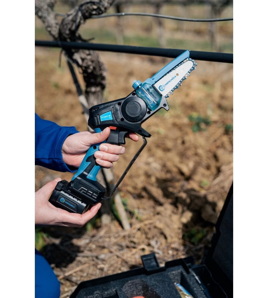 Potatore a catena a batteria Campagnola "T-CAT M V1" barra 10 cm 2 batterie 16V 2,5Ah