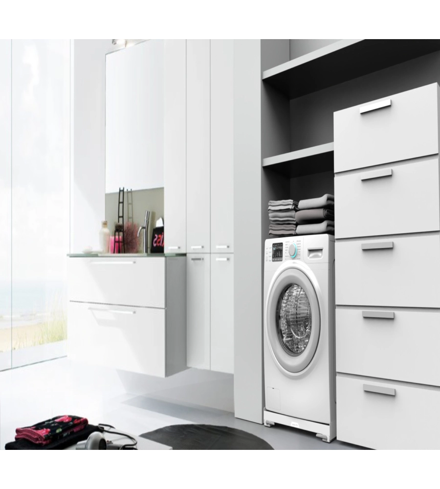 Base antivibrazione peer lavatrice e asciugatrice con ruote e freni Meliconi "Move Style" bianco 61,4x57x9,5 cm