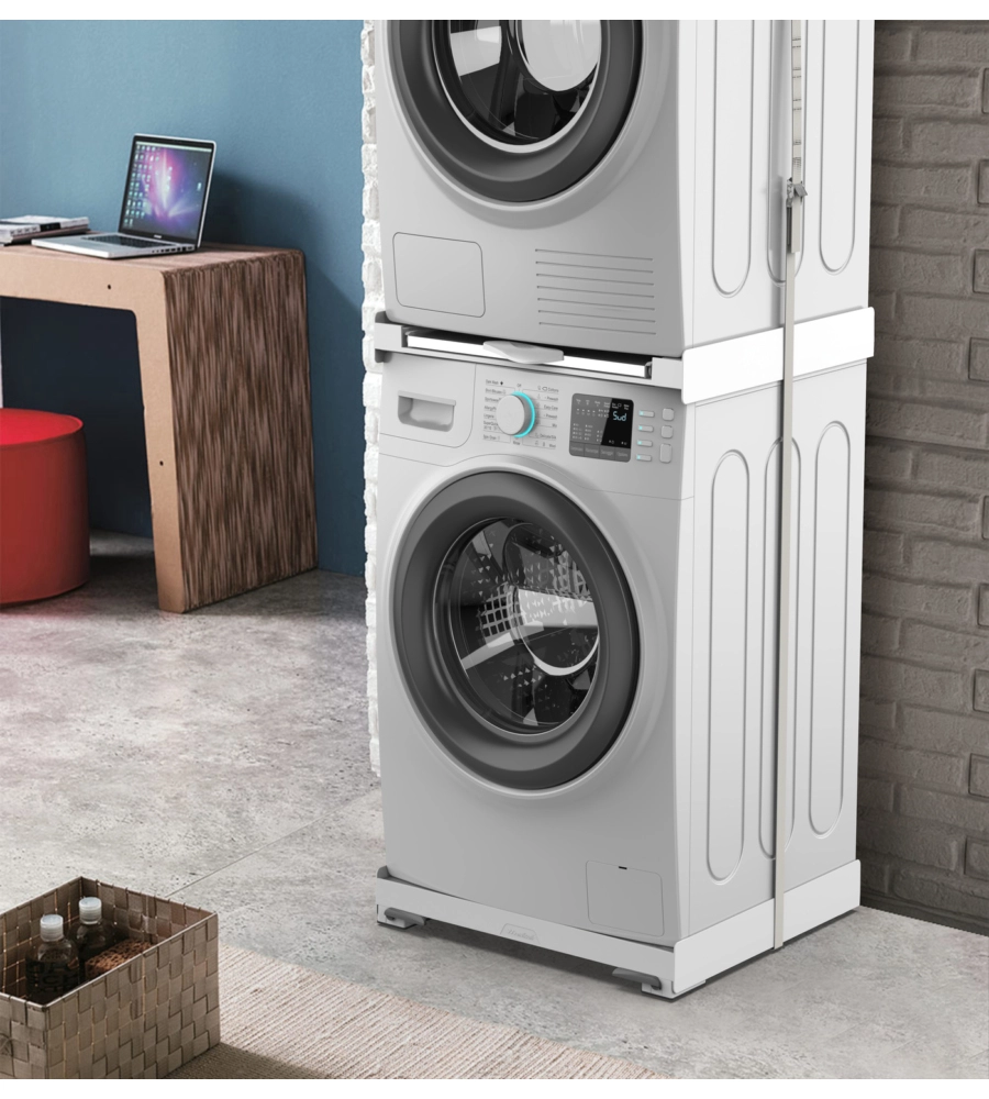 Base antivibrazione peer lavatrice e asciugatrice con ruote e freni Meliconi "Move Style" bianco 61,4x57x9,5 cm