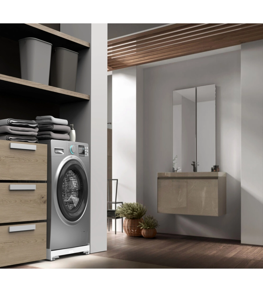 Base antivibrazione peer lavatrice e asciugatrice con ruote e freni Meliconi "Move Style" bianco 61,4x57x9,5 cm