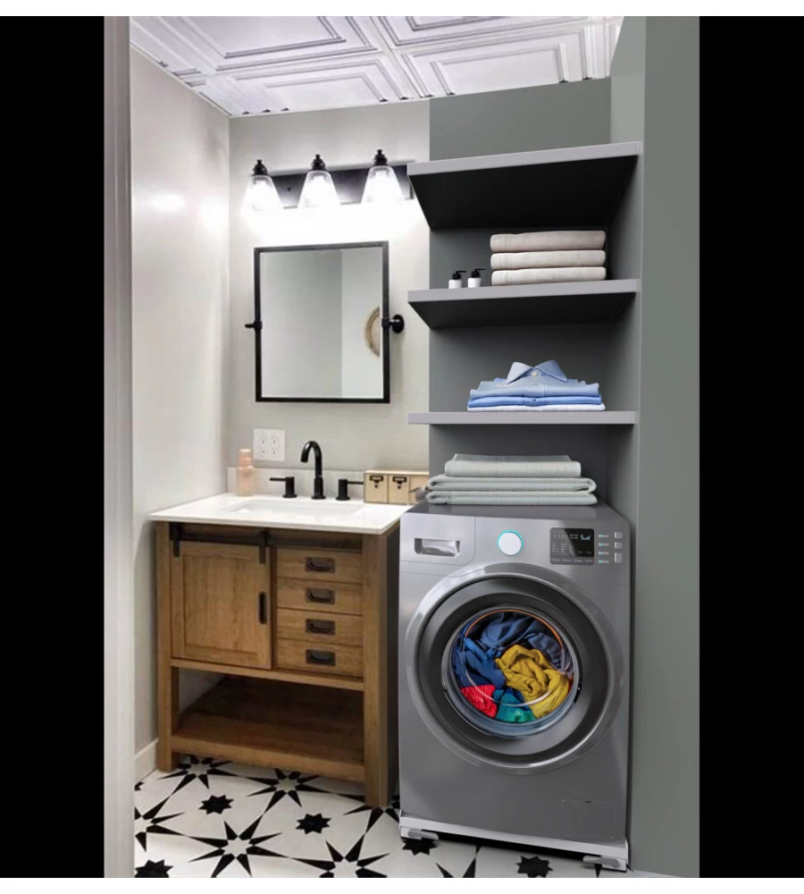 Base antivibrazione per lavatrice e asciugatrice con ruote e freni Meliconi "Move Slim" bianco 60x43x5,5 cm