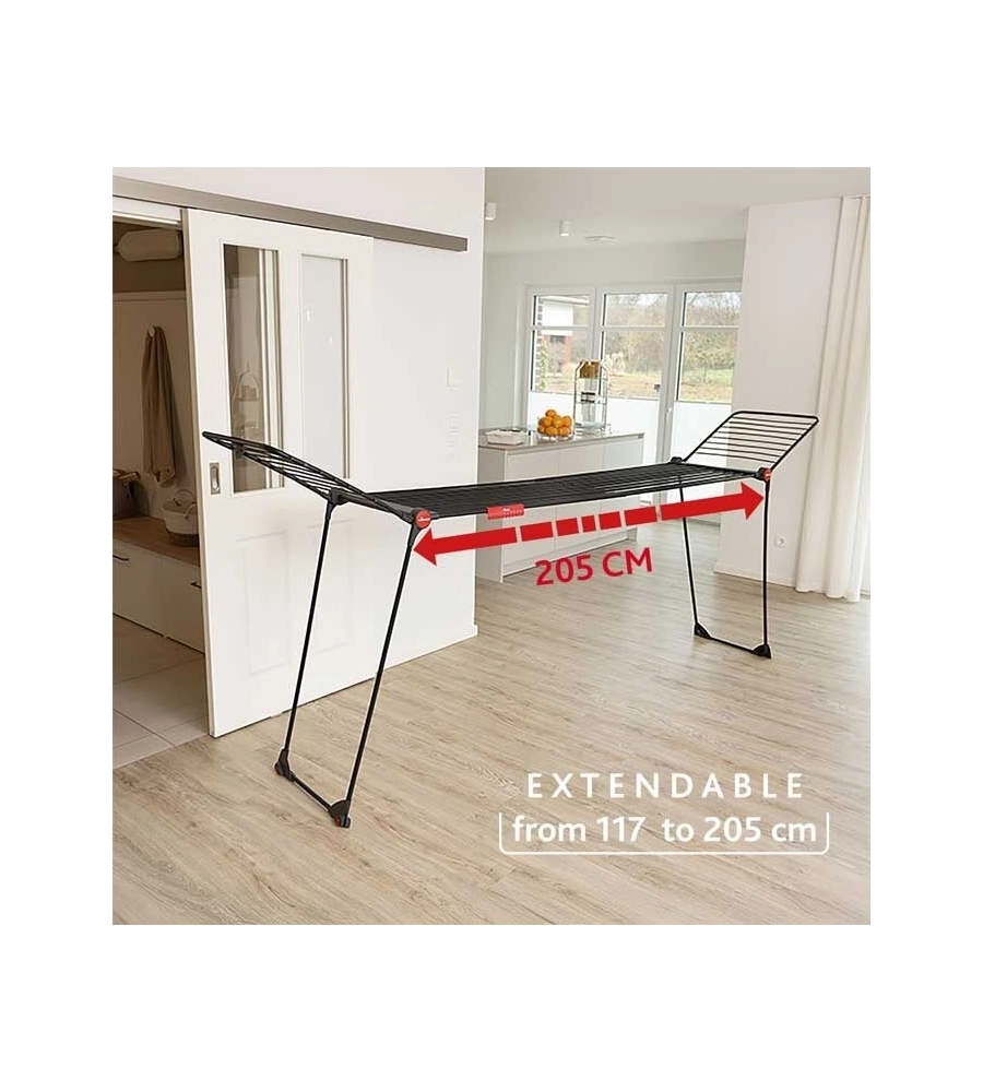 Stendibiancheria Vileda "Infinity Flex Ultimate" nero estensibile 117-205 cm