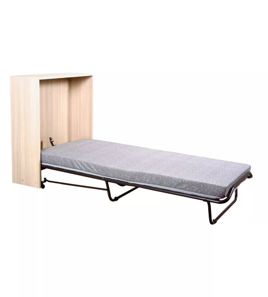 MOBILE LETTO SINGOLO ESTRAIBILE A SCOMPARSA CON RETE E MATERASSO MARRONE 80X190 CM