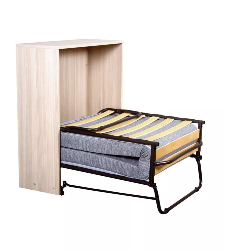 MOBILE LETTO SINGOLO ESTRAIBILE A SCOMPARSA CON RETE E MATERASSO MARRONE 80X190 CM