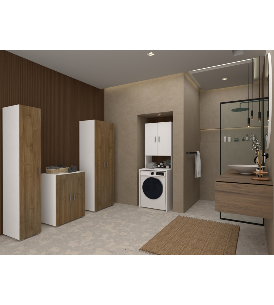 Mobile per lavatrice 2 ante bianco fiammato 66x62x194,3 cm