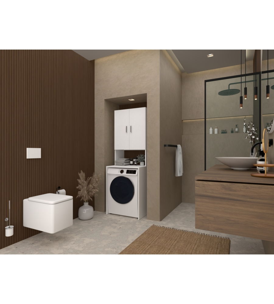 Mobile per lavatrice 2 ante bianco fiammato 66x62x194,3 cm