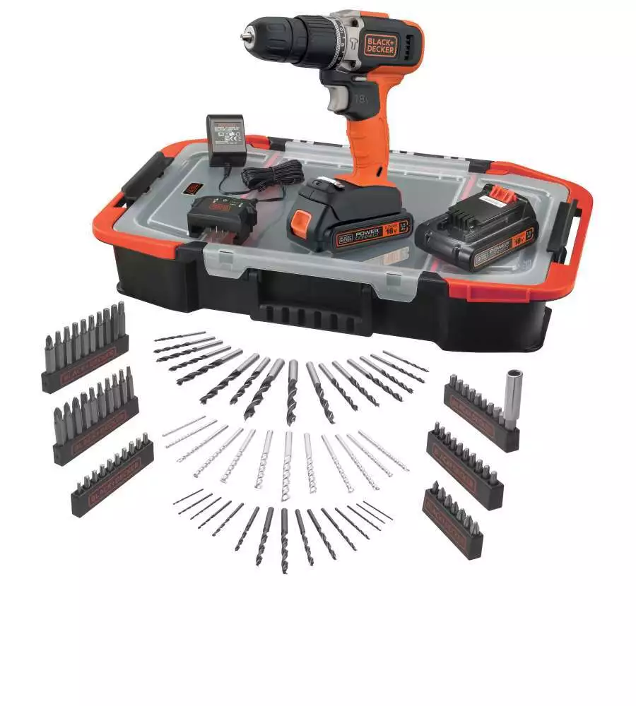 Kit valigetta trapano avvitatore a percussione abatteria Black+Decker "BCD003C2AST-QW" 2 batterie 18V