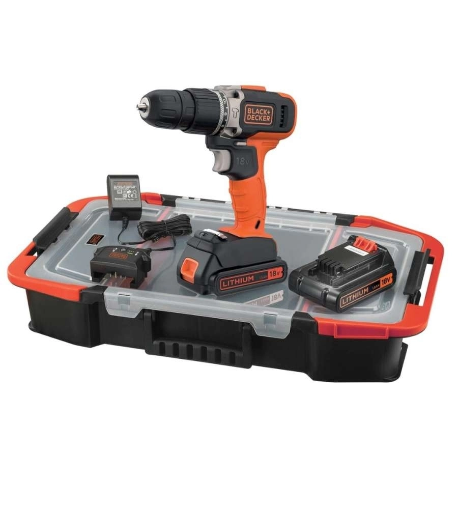 Kit valigetta trapano avvitatore a percussione abatteria Black+Decker "BCD003C2AST-QW" 2 batterie 18V