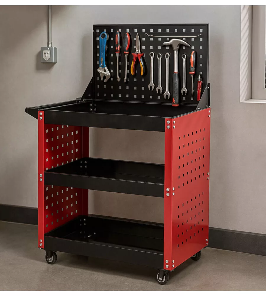 Carrello porta attrezzi 3 ripiani con pannello 75x35x106 cm