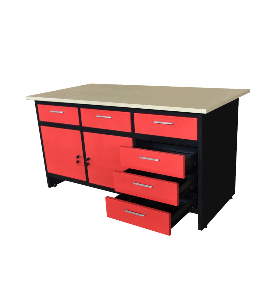 Banco da lavoro con cassetti e ante Essenza in acciaio 150x75x80 cm