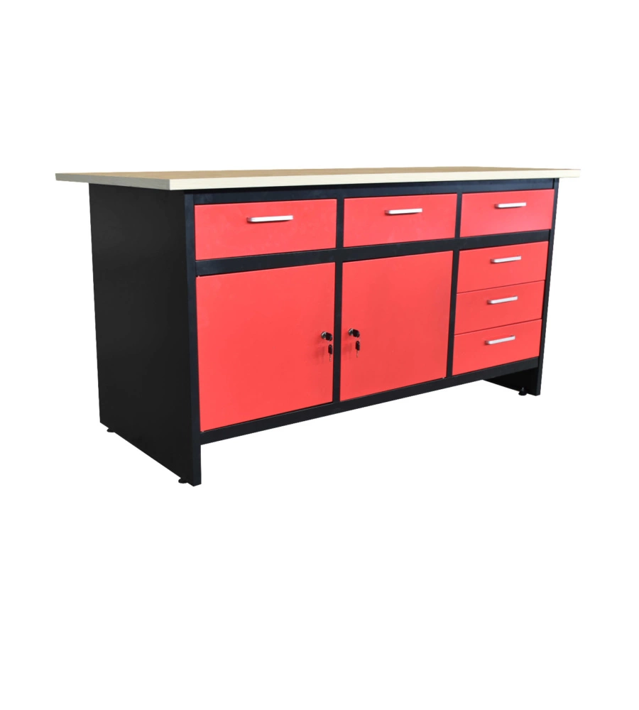 Banco da lavoro con cassetti e ante Essenza in acciaio 150x75x80 cm