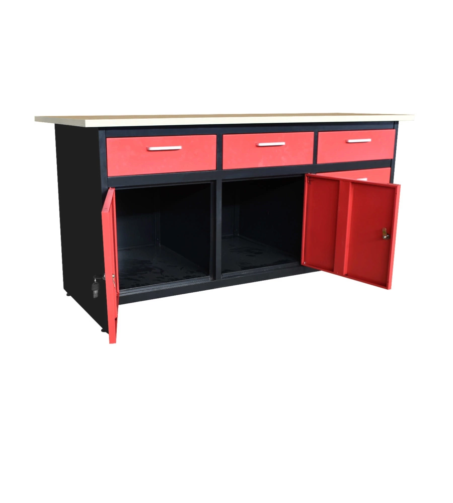 Banco da lavoro con cassetti e ante Essenza in acciaio 150x75x80 cm