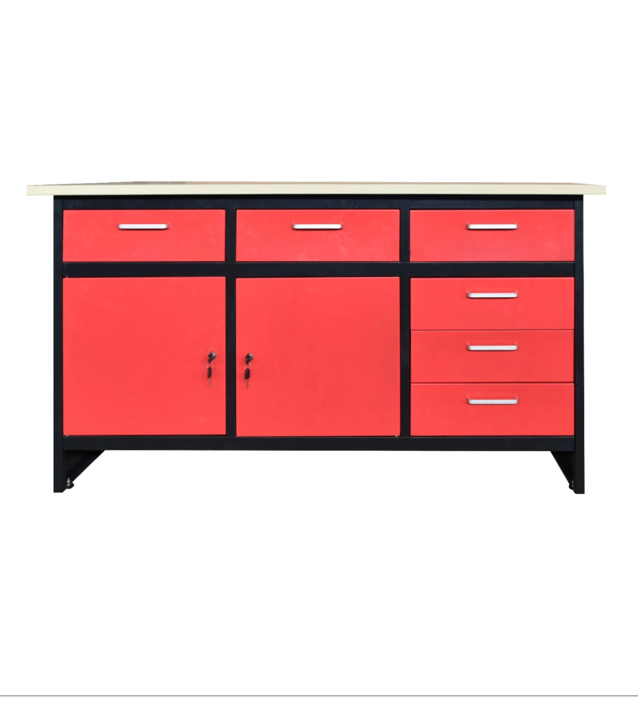 Banco da lavoro con cassetti e ante Essenza in acciaio 150x75x80 cm