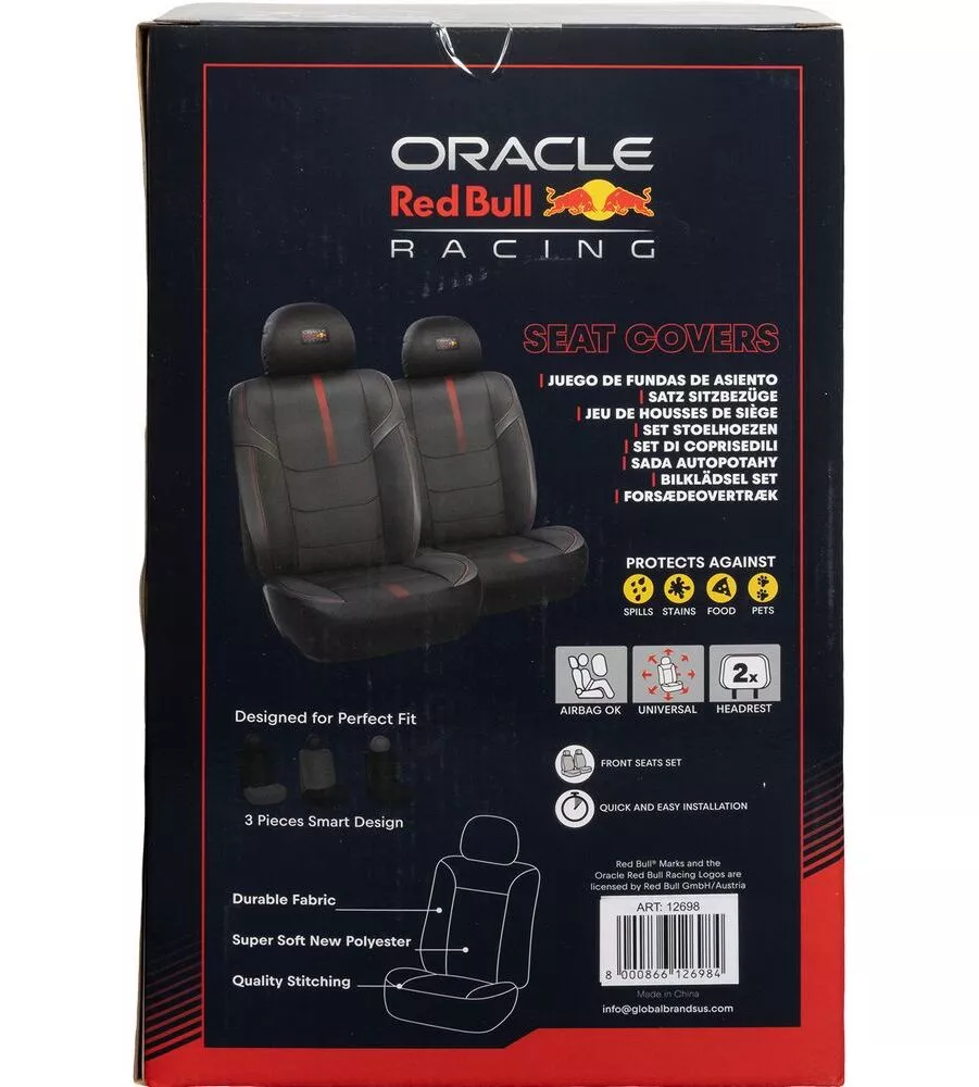 Set 2 pezzi coprisedile auto RedBull "Powerbar" nero e rosso