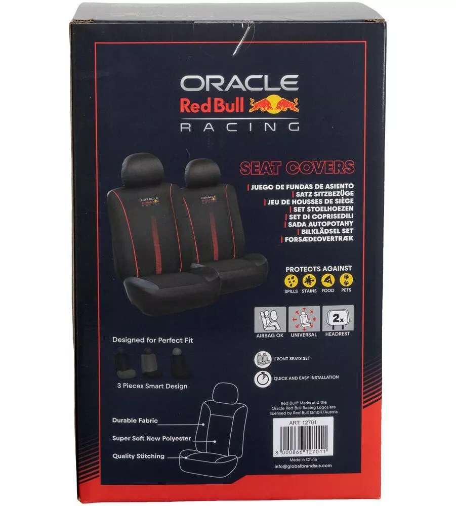 Set 2 pezzi coprisedile auto RedBull "Powerbar" nero e rosso