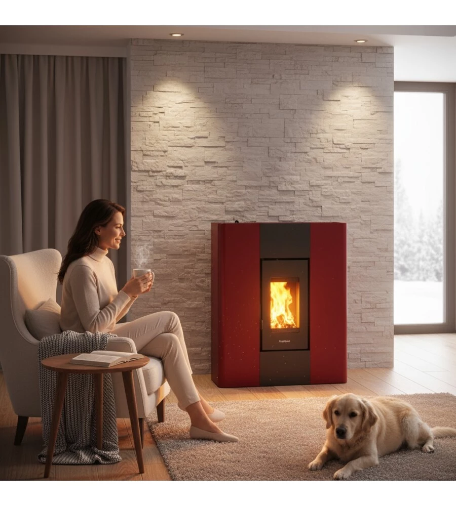 Stufa a pellet ermetica FreePoint "Slim Roxy" bordeaux 6,9 kW