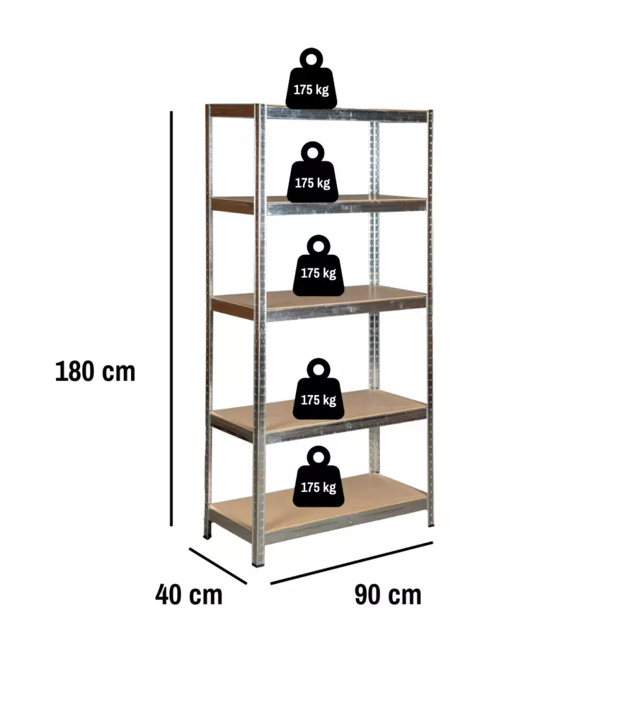 SET 2 SCAFFALI IN METALLO 5 RIPIANI EASY SYSTEM PORTATA 875 KG 90X40X180 CM