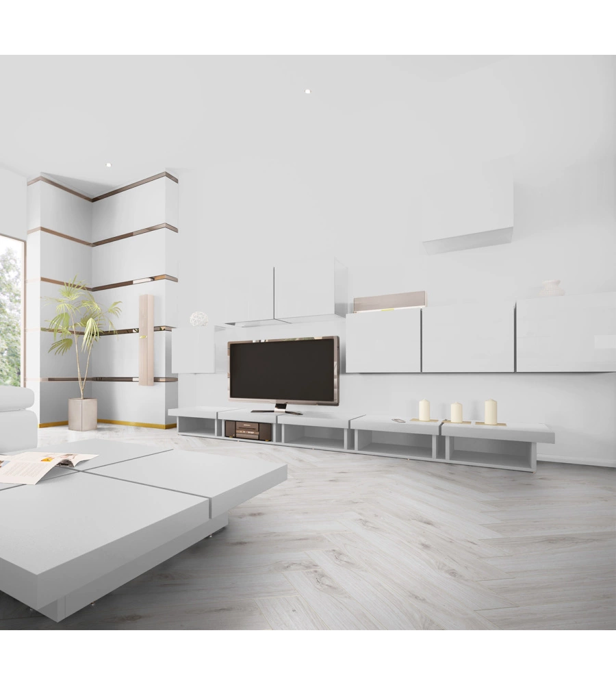 Pavimento laminato bianco rovere "Herringbone" Kimono 8 mm ac4 1,238 mq²