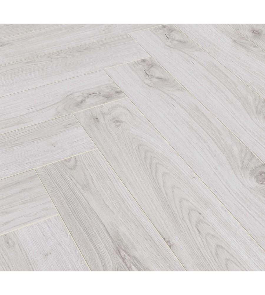 Pavimento laminato bianco rovere "Herringbone" Kimono 8 mm ac4 1,238 mq²