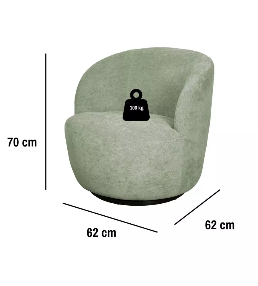 POLTRONA GIREVOLE BELLAHOME "AURA" VERDE 62X62X70 CM
