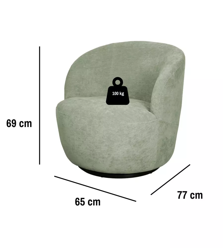 POLTRONA GIREVOLE BELLAHOME "AURA" VERDE 65X77X69 CM