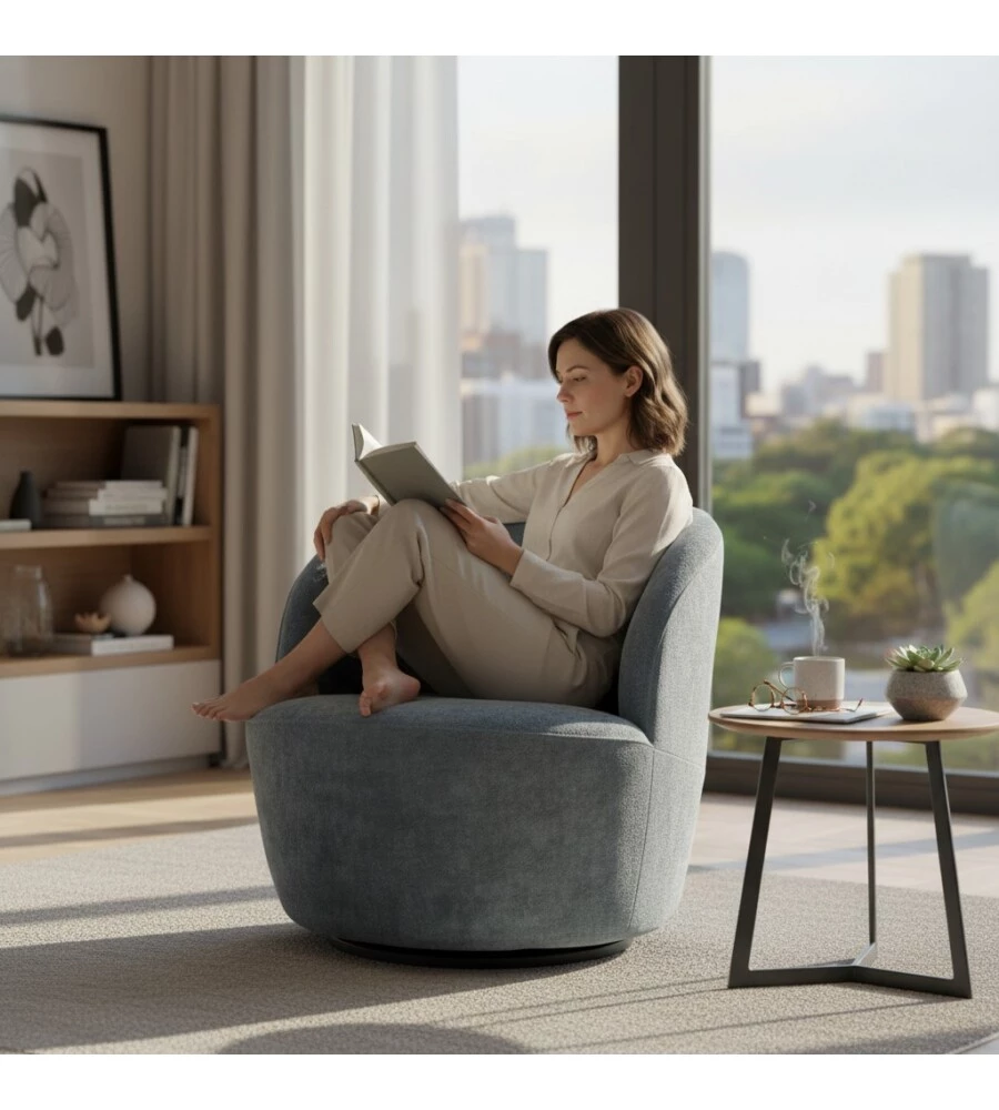 POLTRONA GIREVOLE BELLAHOME "AURA" AZZURRO 62X62X70 CM