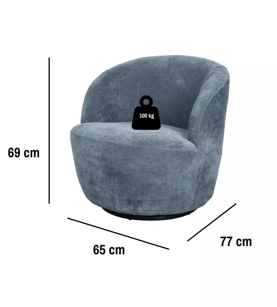 POLTRONA GIREVOLE BELLAHOME "AURA" AZZURRO 65X77X69 CM