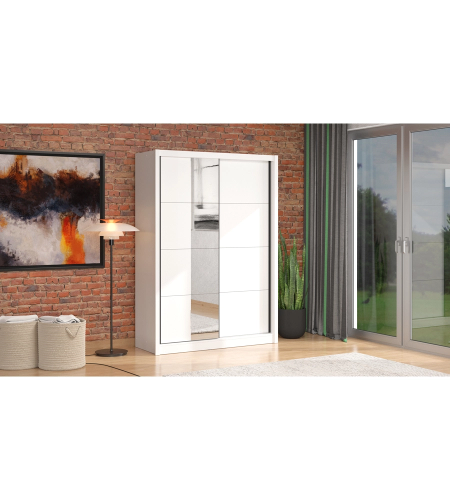 ARMADIO 2 ANTE SCORREVOLI BELLAHOME "ALBA" CON SPECCHIO BIANCO 155,2X59,8X215,7 CM