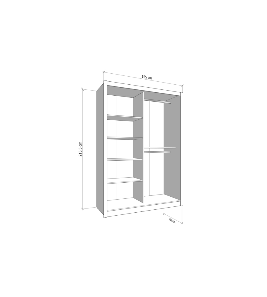 ARMADIO 2 ANTE SCORREVOLI BELLAHOME "ALBA" CON SPECCHIO BIANCO 155,2X59,8X215,7 CM
