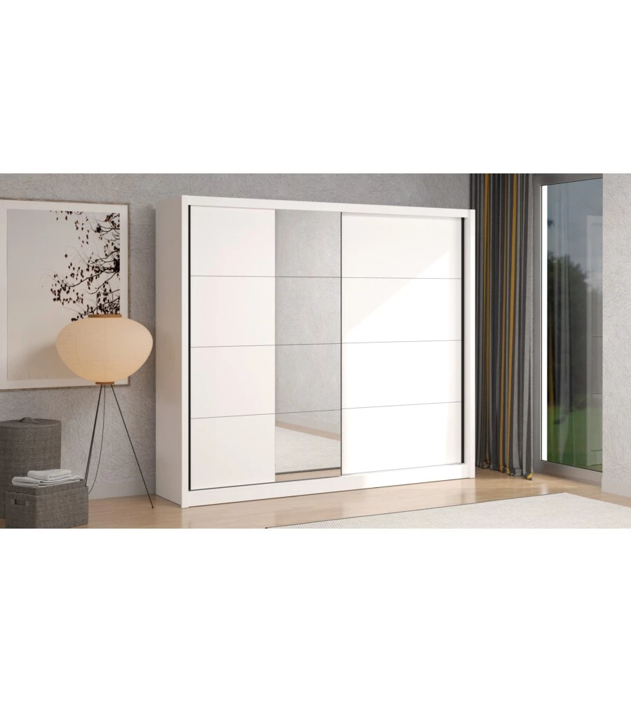 ARMADIO 2 ANTE SCORREVOLI BELLAHOME "ALBA" CON SPECCHIO BIANCO 250,8X59,8X215,7 CM