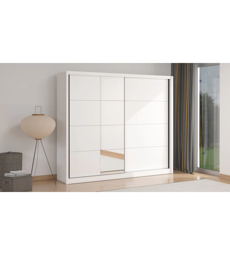 ARMADIO 2 ANTE SCORREVOLI BELLAHOME "ALBA" CON SPECCHIO BIANCO 250,8X59,8X215,7 CM