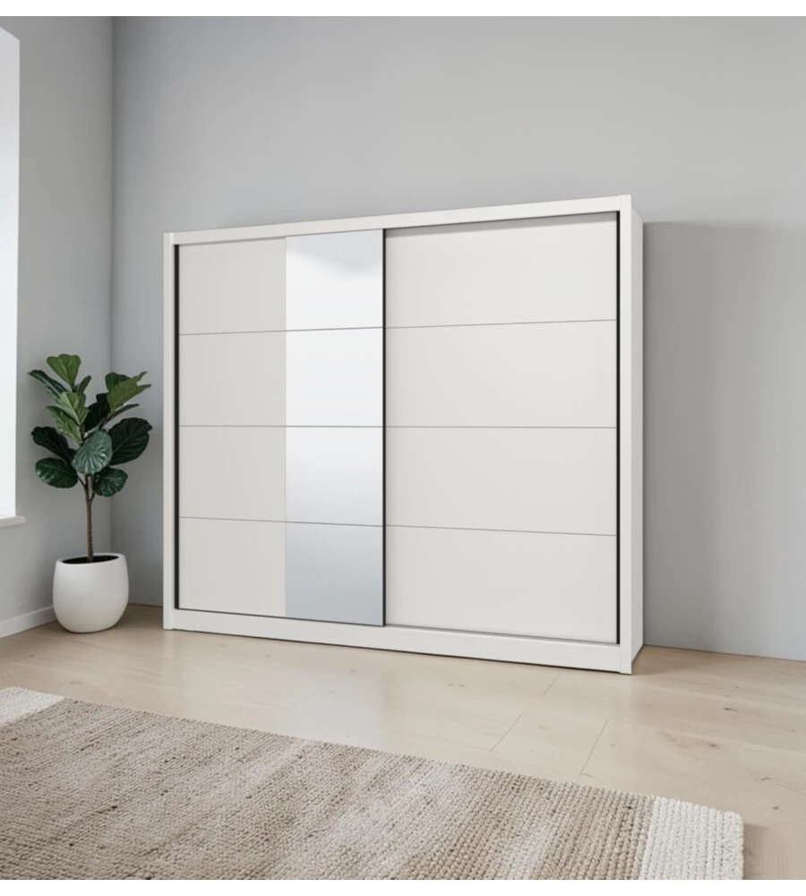 ARMADIO 2 ANTE SCORREVOLI BELLAHOME "ALBA" CON SPECCHIO BIANCO 250,8X59,8X215,7 CM