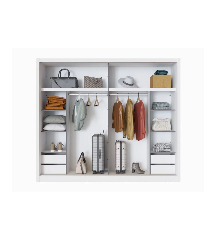 ARMADIO 2 ANTE SCORREVOLI BELLAHOME "ALBA" CON SPECCHIO BIANCO 250,8X59,8X215,7 CM