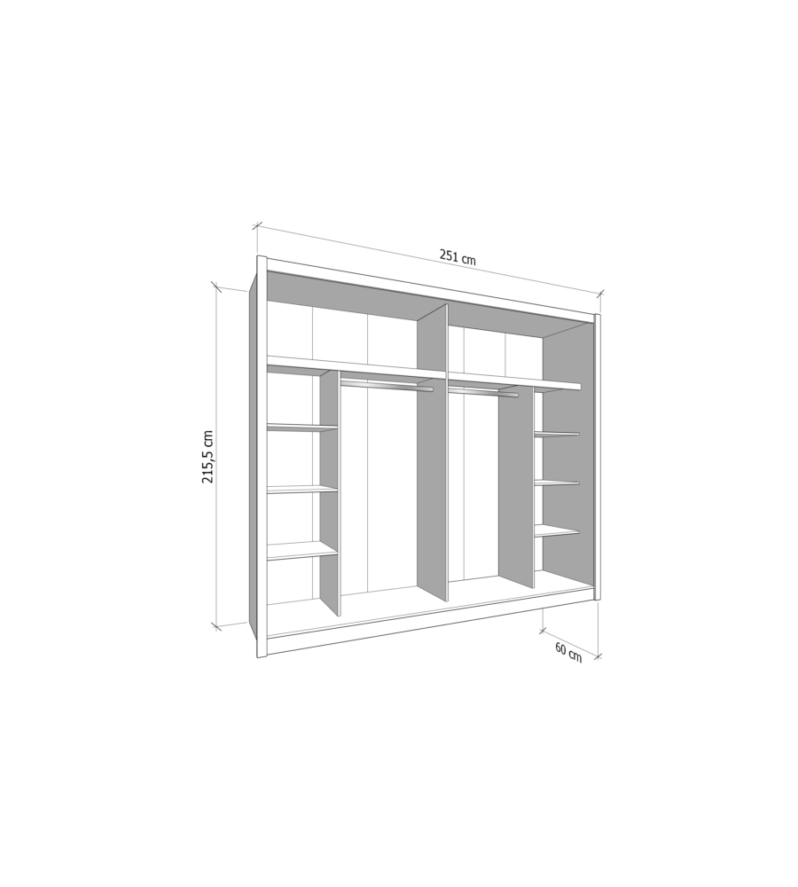 ARMADIO 2 ANTE SCORREVOLI BELLAHOME "ALBA" CON SPECCHIO BIANCO 250,8X59,8X215,7 CM
