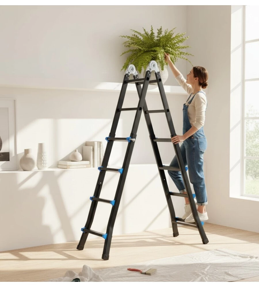 Scala telescopica in acciaio Easy System portata massima 100 kg 4+4 gradini