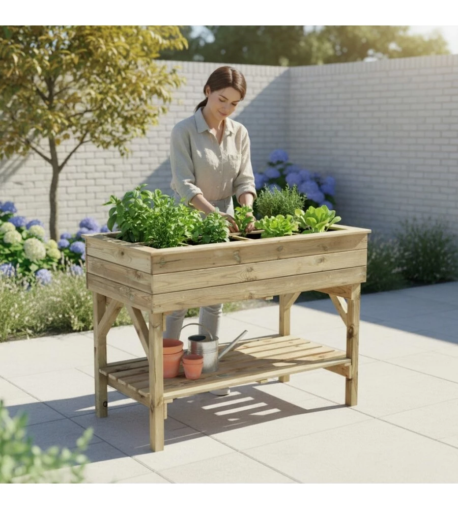 Fioriera per orto da esterno con supporto in legno di pino 120x60x87 cm