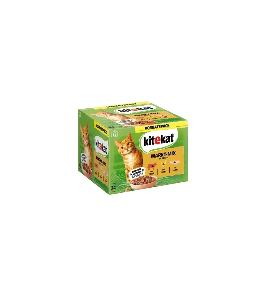 Confezione 24 bustine alimento umido per gatto KiteKat "Il curioso esploratore" 24x85 gr