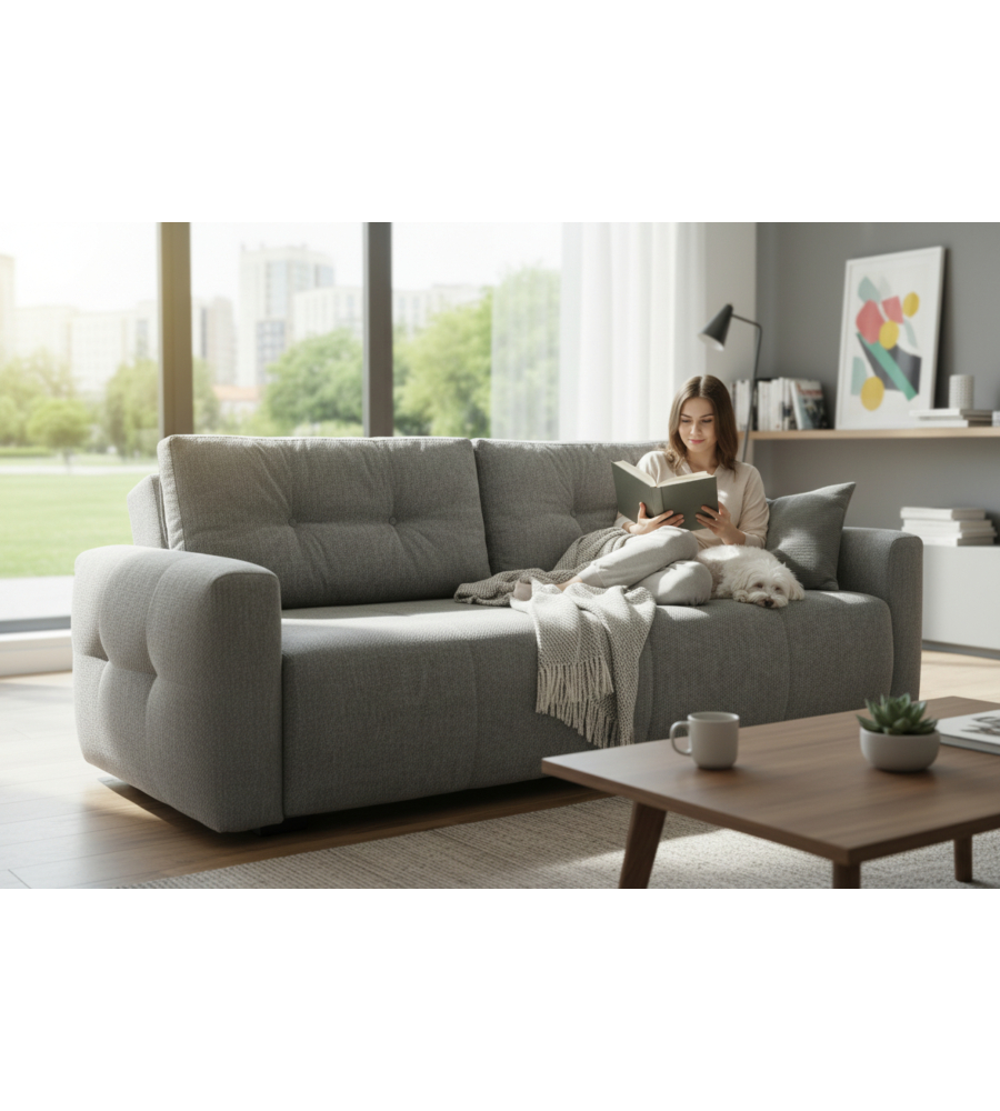 Divano letto BellaHome "Roma" 3 posti in tessuto grigio 236x98x87 cm