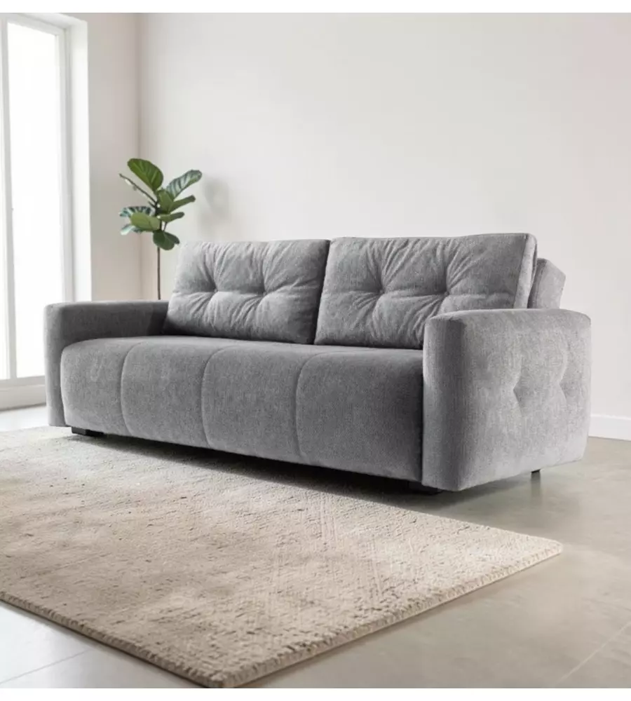 Divano letto BellaHome "Roma" 3 posti in tessuto grigio 236x98x87 cm