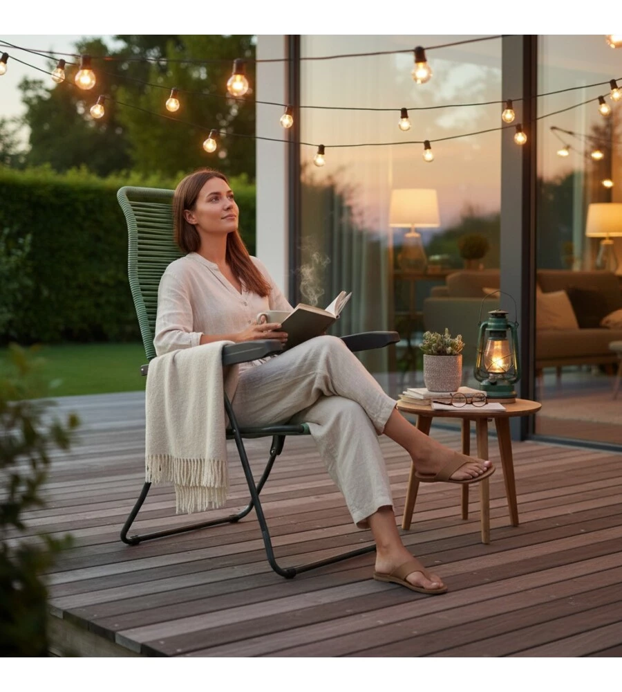 Sedia da esterno pieghevole reclinabile "Lipari" cordonata salvia 105x62x64 cm