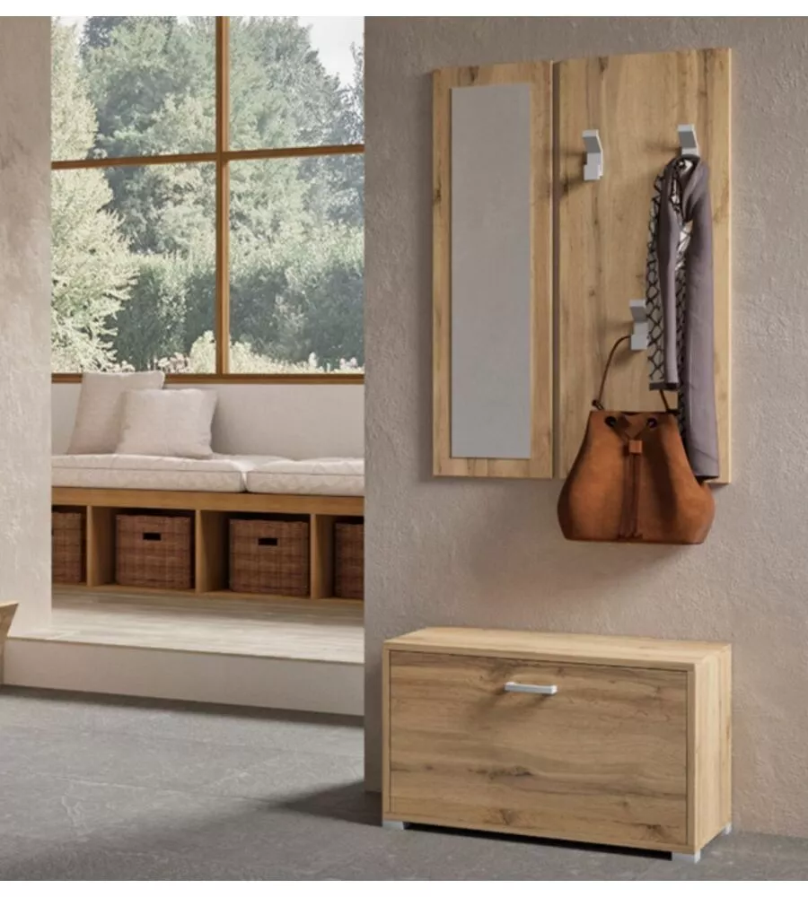 Mobile da ingresso con specchio "Trento" effetto quercia 72x35x143 cm